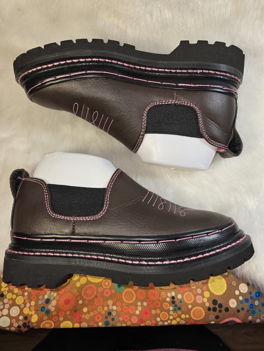 Western Chief "Romeo" Women's Brown Slip-On Vegan Loafers w/Pink Stitching